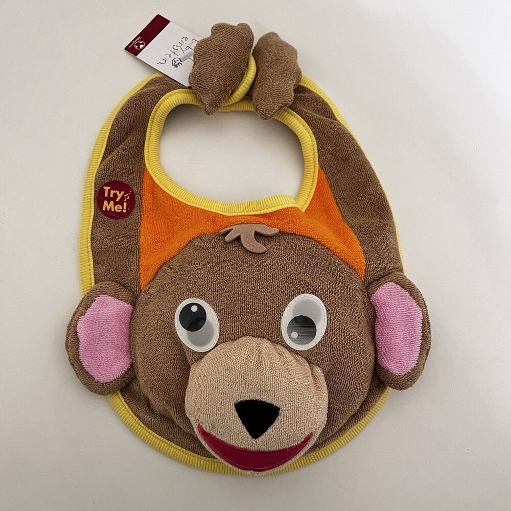 Disney Store Baby Einstein Monkey Baby Bib Terry Cloth Makes Noise NWT